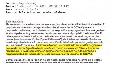 El mail que le mandó el director regional de COVAX a Vizzotti tras la polémica por las vacunas de Pfizer