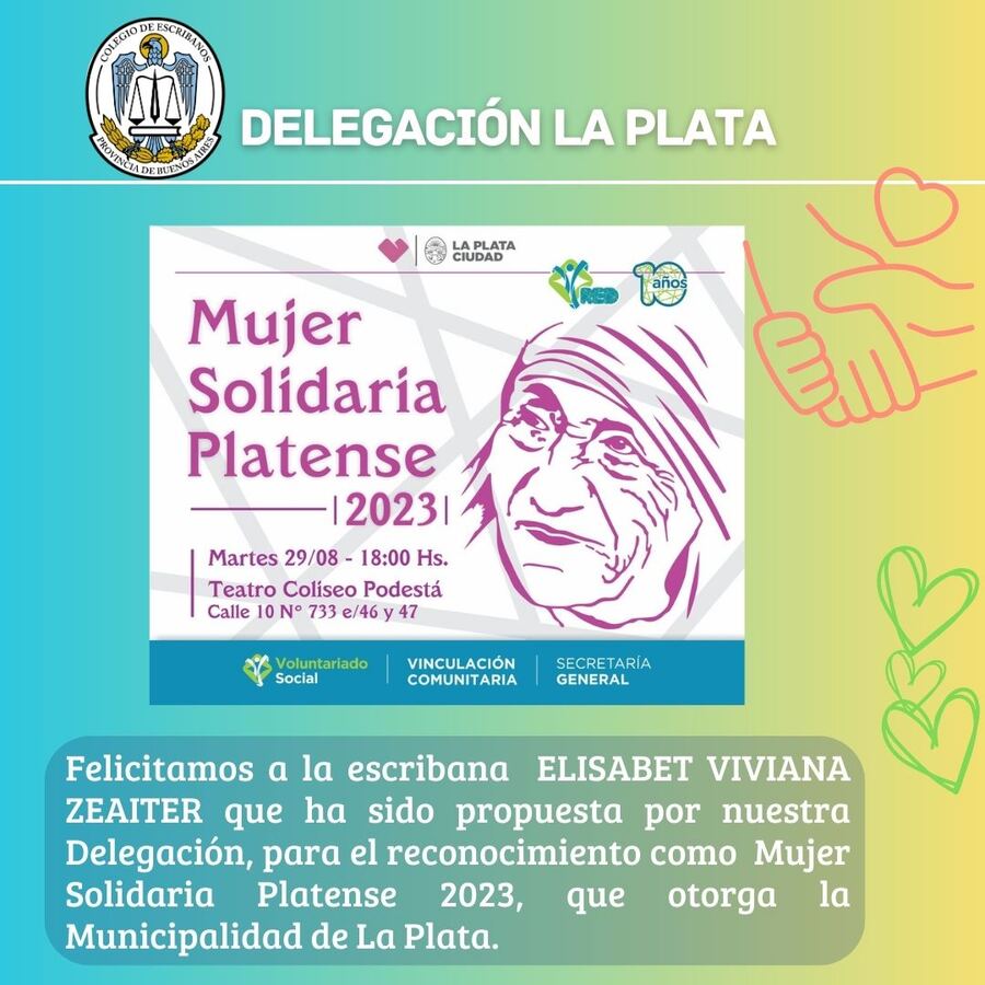 Escribana platense reconocida como una de "las mujeres solidarias 2023"