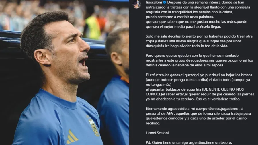 Lionel Scaloni rompió el silencio y publicó un mensaje en sus redes sociales tras la final del Mundial